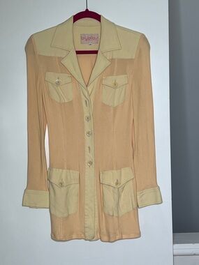 Byblos Sz 42 Button Up Safari Shirt Jacket Long Sleeves Semi Sheer Mesh